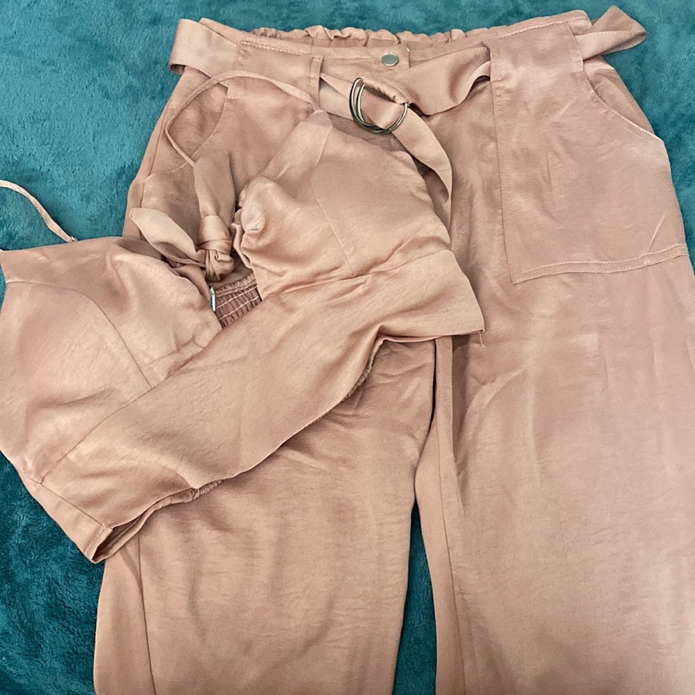 Pants and crop top set , silk material